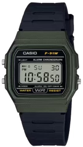 Casio Collection F-91WM-3AJH Unisex Digital Watch · Green Case, Black Strap