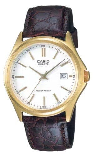Casio MTP-1183Q-7AJH Men's Analog Watch · White Dial, Gold Tone, Leather Band
